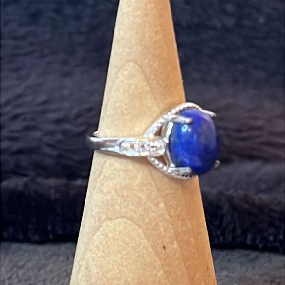 NWT LAPIS LAZULI &Simulated Diamond 925 Sterling Silver Ring 6 - Picture 3 of 14